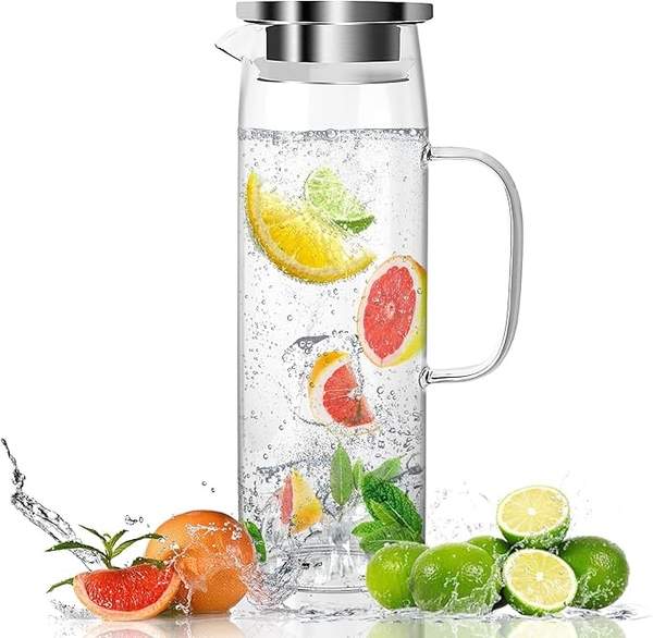 Produktbild: Glaskaraffe 1.5L, Hitzebeständiges Borosilikatglas, Wasserkrug für Getränke