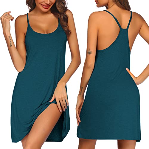 ekouaer damen nachthemd sexy negligee kurz spaghettiträger blau grün