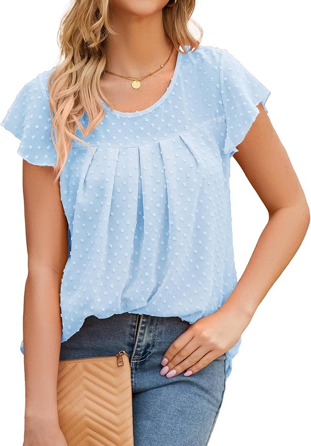 Produktbild: AVAYUU Damen Chiffon Bluse Kurzarm Swiss Dot Tunika Oberteil M-3XL