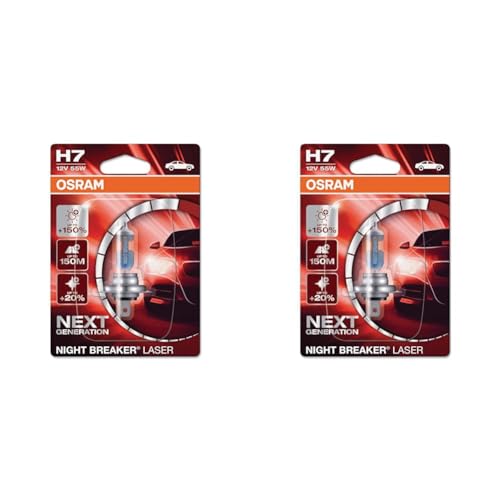 Osram Night Breaker Laser H7, 150% mehr Helligkeit, 12V Halogen Scheinwerferlampe, 2er Pack, 64210NL-01B