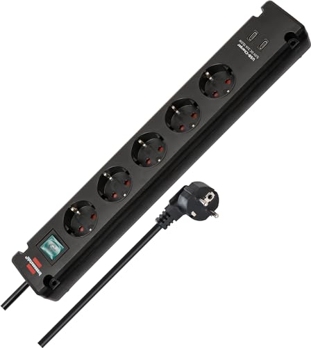 brennenstuhl bremounta power strip 5-fach mit usb c wandmontage 3 m kabel schwarz