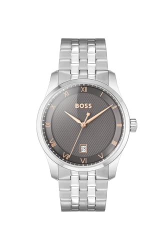 BOSS herren uhr mit drei zeiger quarzwerk, silbernes edelstahlarmband, 1514116