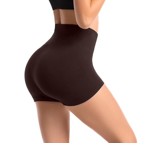 lefigure high waist sportshorts damen kurze fitness shorts blickdicht dunkelbraun LXL