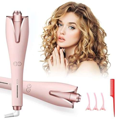 automatischer lockenstab, facaio lockenstab mit keratin und negativen ionen, 4 temperaturen, rosa