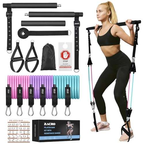 Zacro pilates-stange mit widerstandsbänder set, fitnessbänder für ganzkörpertraining