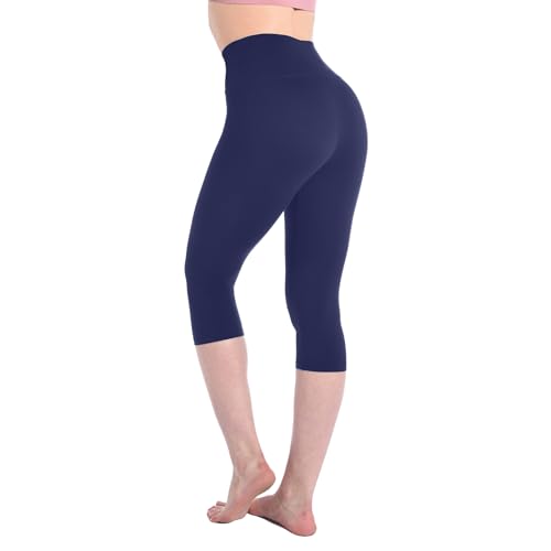 leafigure leggings damen high waist 3/4 blickdicht marineblau für sport yoga S-M