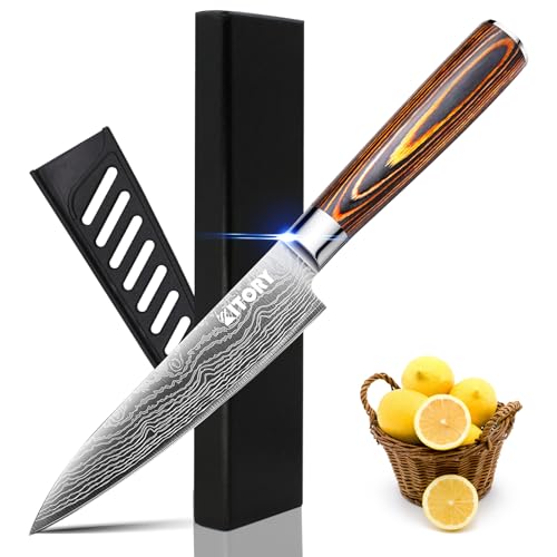 Allzweckmesser klein 12,5 cm Kitory Küchenmesser mit Klingenschutz und Geschenkbox