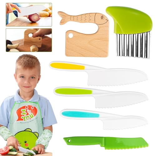 kindermesser set 8-teilig von FANTICDE für obst und gemüse mit holzmesser und schürze