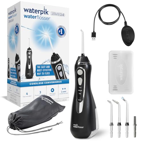 Waterpik Munddusche kabellos, Cordless Advanced, 99,9% Plaque, 4 Aufsätze, Schwarz