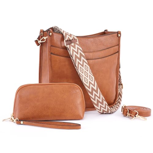 ps petite simone umhängetasche damen braun crossbody bag mit clutche für den alltag