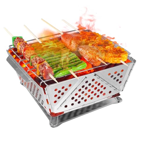 lixiin klappgrill campinggrill tragbar, holzkohle picknickgrill für 1-2 personen