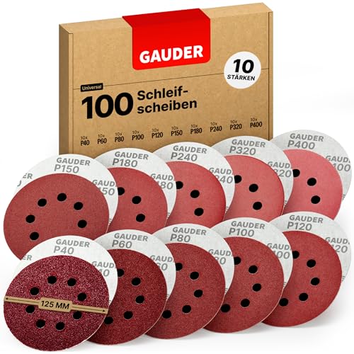 Produktbild: gauder schleifscheiben-set 125mm für exzenterschleifer, 8 loch klett schleifblätter