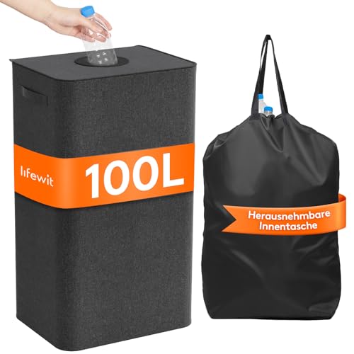 lifewit pfandflaschen sammelbehälter 100l mit deckel, altglas aufbewahrung dunkelgrau
