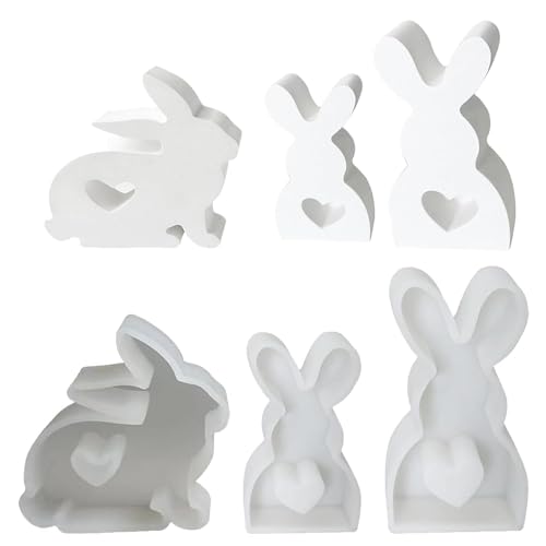 3 Stück Silikonformen Ostern, 3D Kaninchen Gießformen für Gips und Sojawachs