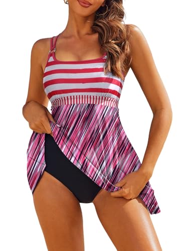 AI'MAGE tankinis damen badesport badeshirt tankini top set 2-teilig rosa s