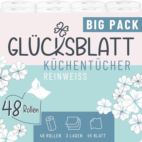 glücksblatt küchentücher 48 rollen 3-lagig 100% Zellstoff saugstark nachhaltig Küchenpapier