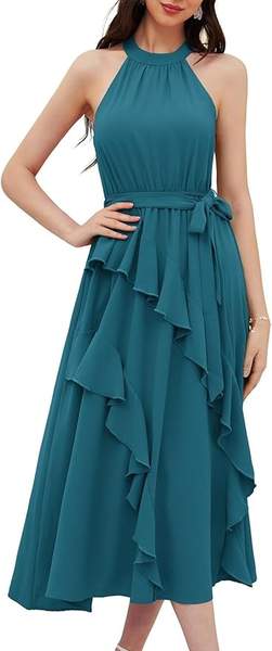 sommerkleid damen ärmellos hängender hals weiß a-linie bohokleid mit rüschen l