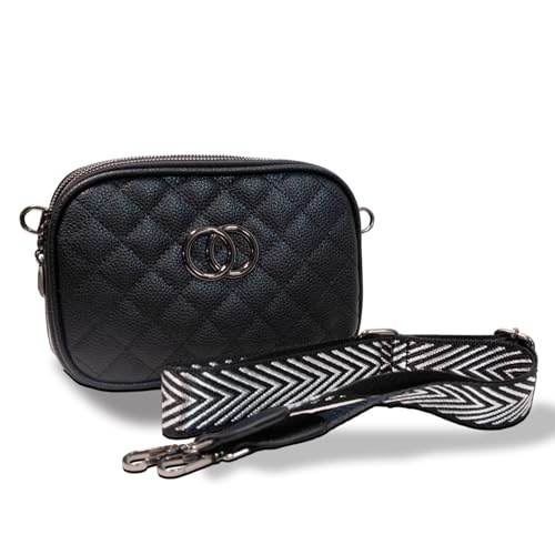 wowzilla handtasche damen umhängetasche klein rosa schwarz crossbody bag mit breitem gurt