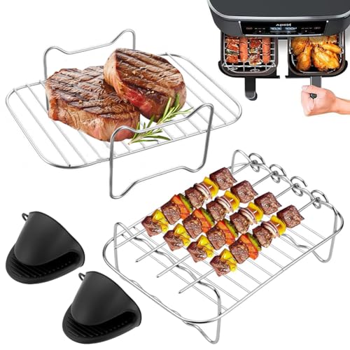 Produktbild: heißluftfritteuse zubehör für ninja af300eu af400eu, 8-teilig, steamer, grill, fingerhüllen, bbq fibre