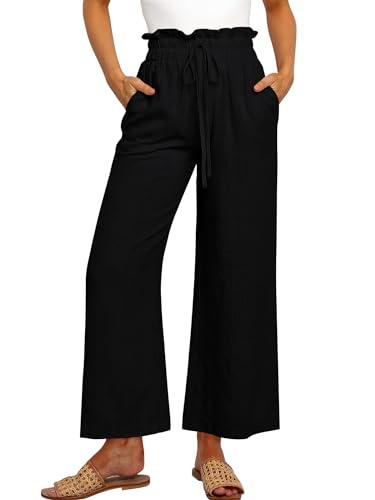 Cindeyar leinenhose damen hohe taille sommer casual palazzo mit taschen schwarz M