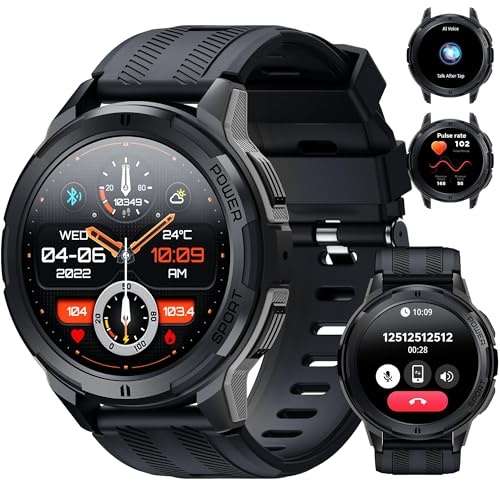 oukitel smartwatch herren mit pulsmesser, 5atm wasserdicht, 1,43" amoled display