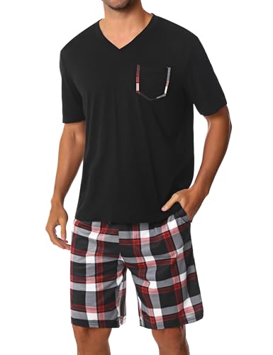 uniexcosm schlafanzug herren kurz pyjama set baumwolle schwarz kurzarm xl