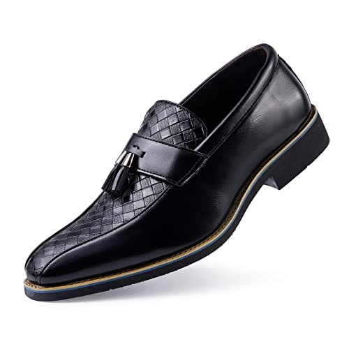 Rodawu Herren Mokassin loafers Leder Slip-On Anzugschuhe Schwarz 48