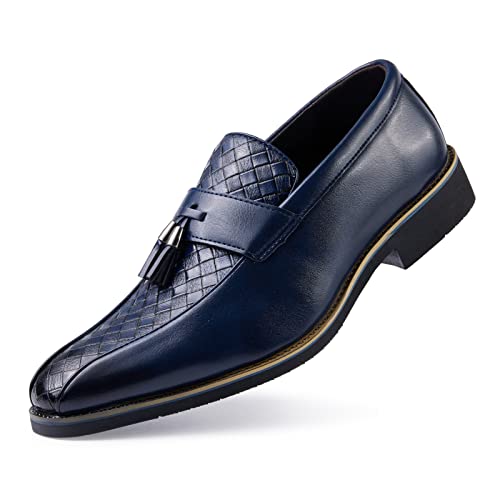 rodawu herren mokassin anzugschuhe leder slip on loafers dunkelblau 40