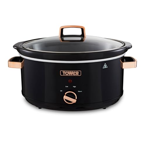 Produktbild: tower slow cooker t16019rg 6,5l 270w 3 kochstufen warmhaltefunktion schwarz rosgold