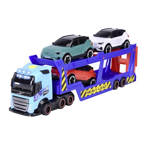 volvo auto-transporter mit 3 spielzeugautos, dickie toys, licht und sound, ab 3 jahre