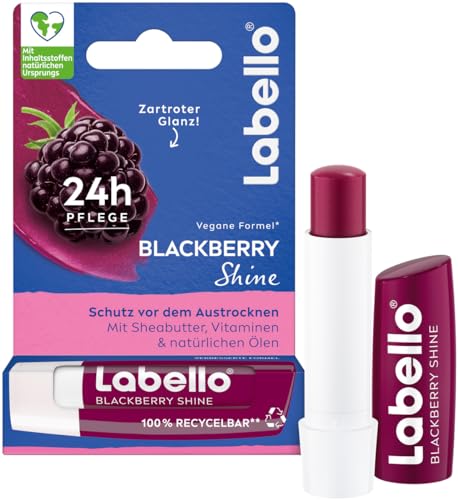 labello blackberry shine lippenpflegestift, 24h feuchtigkeit, sheabutter, brombeeraroma