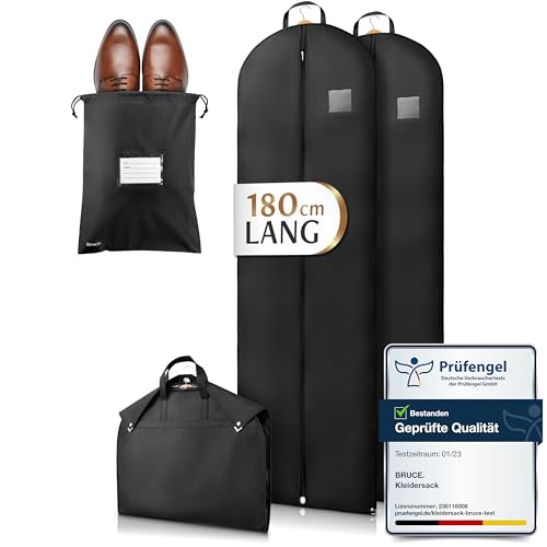 kleidersack lang 180x60 cm von bruce, inkl. schuhbeutel - atmungsaktive hülle für brautkleid, ballkleid, abendrobe