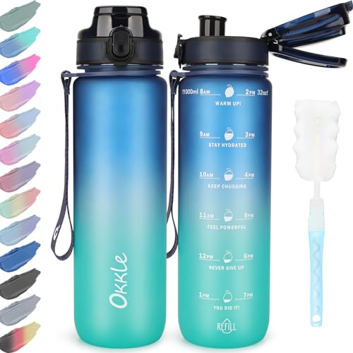 okkle trinkflasche 1l bpa-frei, auslaufsicher, für fitness, schule, outdoor, sport