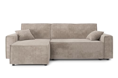 ecksofa mira 4-sitzer von bata, wendbare ecke, stauraum, grauer cordstoff, ecru
