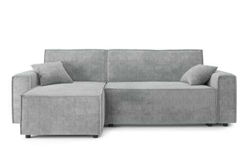 bata ecksofa ausziehbar mira 4-sitzer hellgrau cordstoff mit wendeecke und aufbewahrungsbox