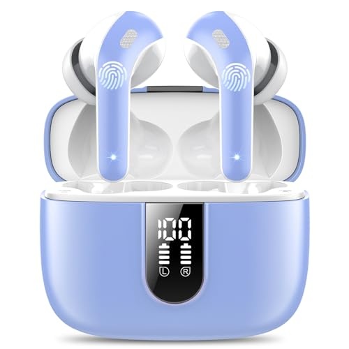 bluetooth kopfhörer in-ear, wireless bluetooth 5.3, 50h bass, noise cancelling, ipx7 wasserfest, hellblau