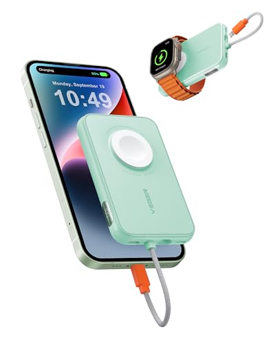 veger mini power bank 5000mAh 20W PD mit apple kabel und usb-c grün