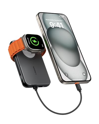 power bank 10000mAh mit eingebautem usb c kabel, kompatibel mit iphone, apple watch, handys