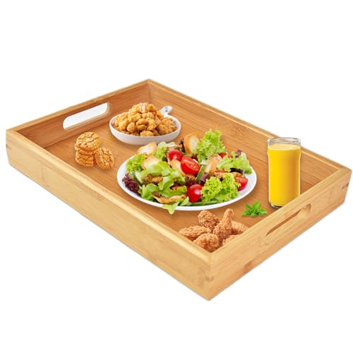 Produktbild: adertos bambus serviertablett rechteckig 30x20cm holztablett mit griffen für küche, esszimmer, caf