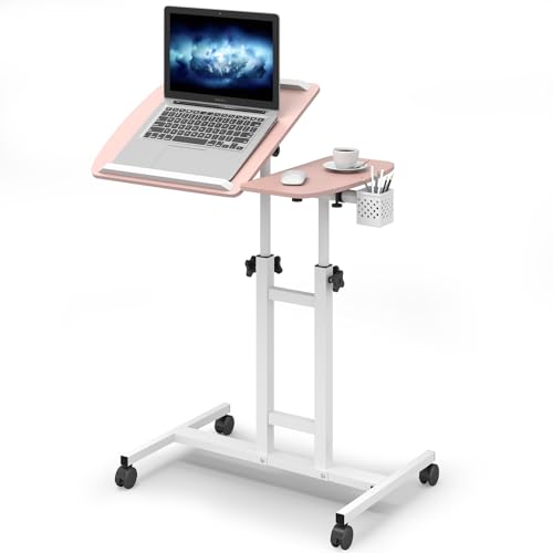 Höhenverstellbarer Schreibtisch Warmiehomy Laptoptisch mit Rollen klappbar rosa