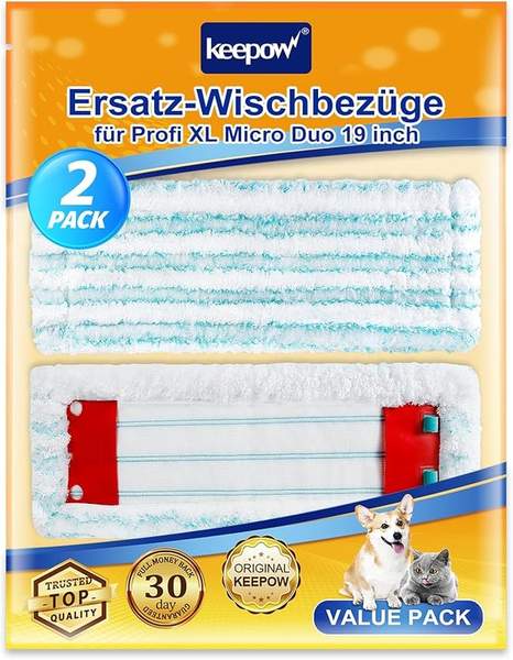 Keepow 2 Ersatz-Wischbezug Leifheit Profi XL Micro Duo/Cotton Plus, Mikrofaser