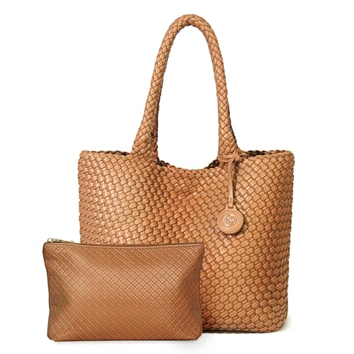 PS PETITE SIMONE handtasche damen geflochten schultertasche shopper 41x30x17cm hazel