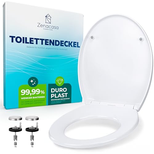 Zenacasa Toilettendeckel Oval Weiß, Duroplast, Absenkautomatik, Antibakteriell, WC Sitz mit sanfter Schließfunktion