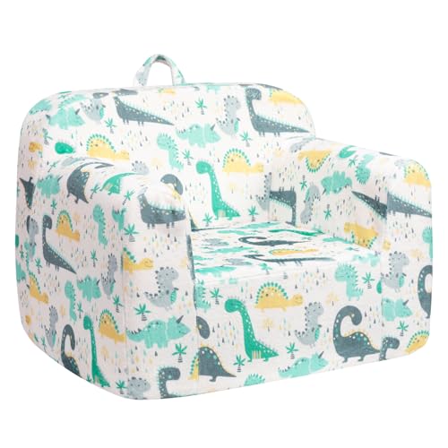bejoy kindersofa - kindersessel aus schaumstoff, flanell lesecouch für mädchen und jungen - weiß mit dino