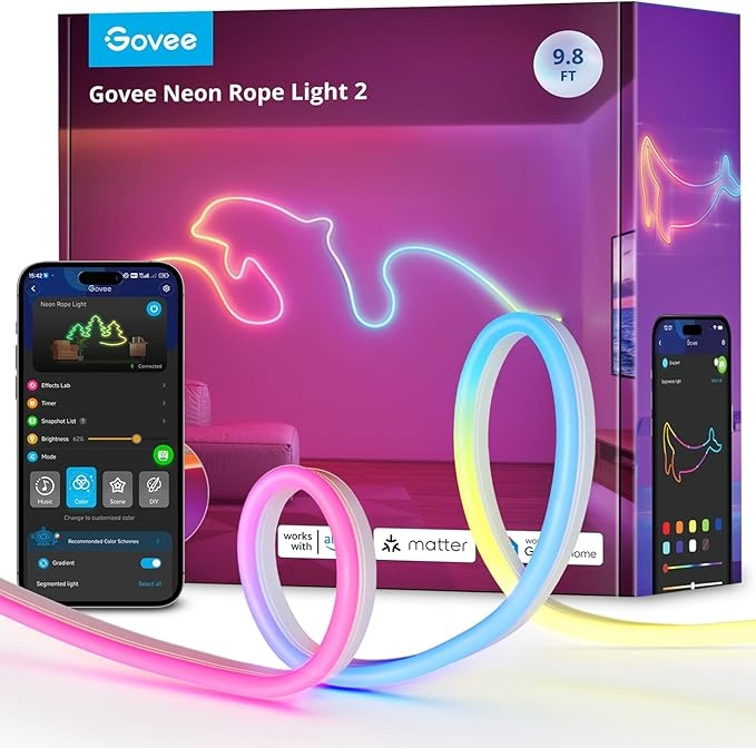 Govee Neon LED Streifen 3m RGBIC, DIY Form-Mapping, SmartThings, Alexa, Google Assistant