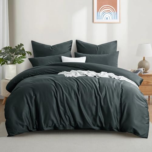 aisbo bettwäsche 200x200 baumwolle grau, 3-teilig mit 2 kissenbezügen 80x80 cm