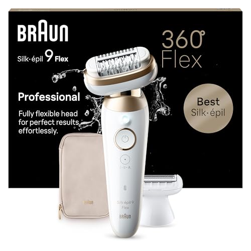 braun silk-pil 9 flex epilierer 360 kopf wet&dry mit rasierer trimmeraufsätzen weiß/gold