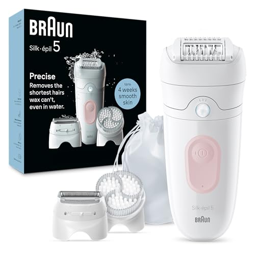 braun silk-pil 5 epilierer damen haarentferner mit trimmer- und peelingaufsatz weiß/rosa