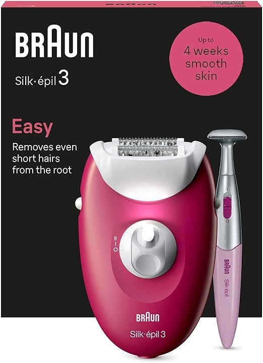 Braun Silk-pil 3 Epilierer Damen, kabelgebunden, Rasierer, Trimmer, Massage - Himbeere