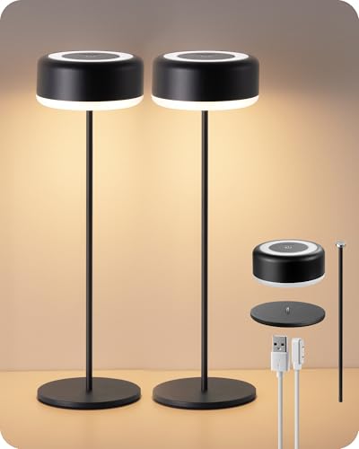 led tischlampe kabellos 2er set edishine touch dimmbar ip54 schwarz 4400 mah